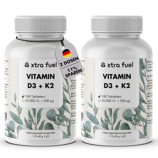 Vitamine D3 + K2 en comprimés - 20.000 U.I. + 200mcg - 100% pure & hautement dosée