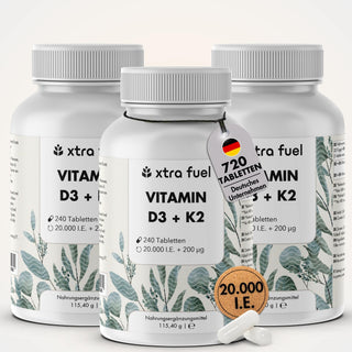 Vitamine D3/K2 comprimés MK7 all-trans - 20.000 I.U. + 200 μg - 240 comprimés par boîte