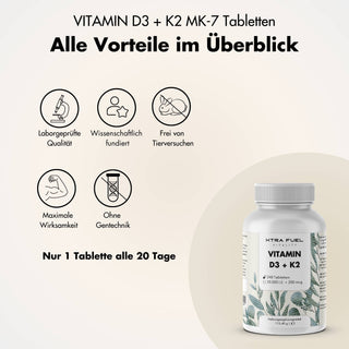 Vitamine D3/K2 comprimés MK7 all-trans - 20.000 I.U. + 200 μg - 240 comprimés par boîte