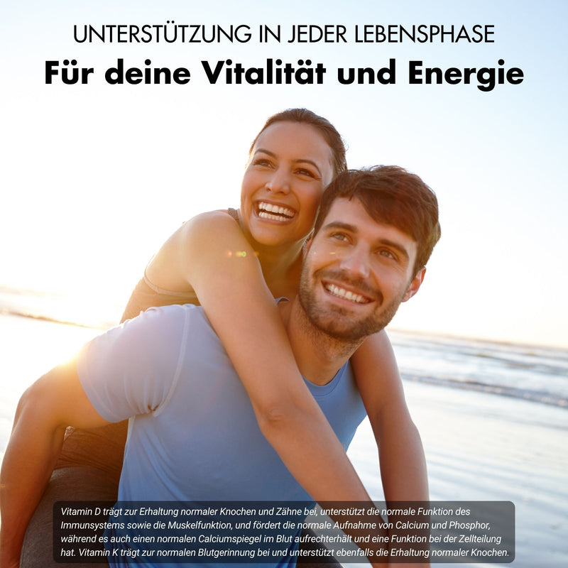 Vitamine D3 + K2 en comprimés - 20.000 U.I. + 200mcg - 100% pure & hautement dosée