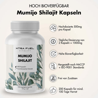 Gélules de Shilajit - 200x gélules Mumijo - gagnant rapport qualité-prix