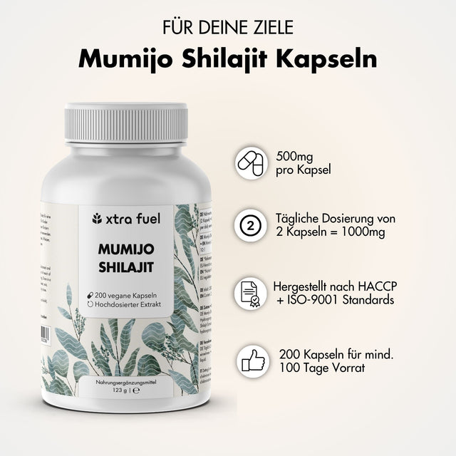 Gélules de Shilajit - 200x gélules Mumijo - gagnant rapport qualité-prix