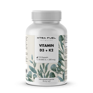Capsules de vitamine D3 + K2 - 20 000 UI + 200 mcg - hautement pures et végétariennes