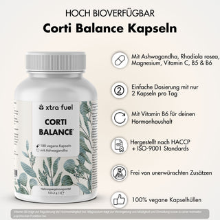 Cortisol Capsules* - Corti Balance* - mélange de nutriments avec Ashwagandha, Rhodiola & Vitamine B6
