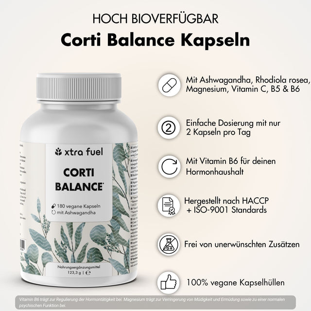 Cortisol Capsules* - Corti Balance* - mélange de nutriments avec Ashwagandha, Rhodiola & Vitamine B6