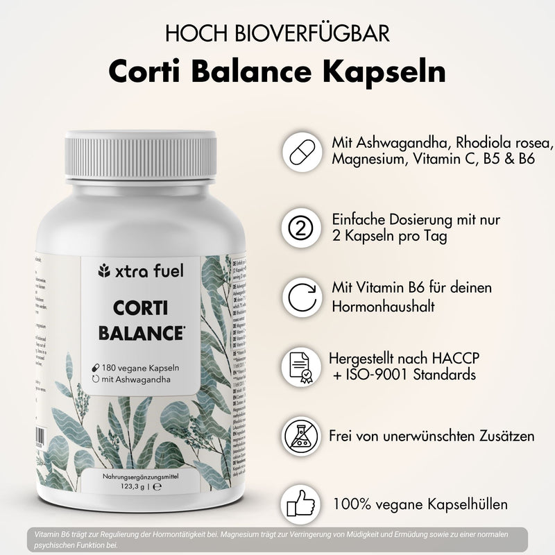 Cortisol Capsules* - Corti Balance* - mélange de nutriments avec Ashwagandha, Rhodiola & Vitamine B6