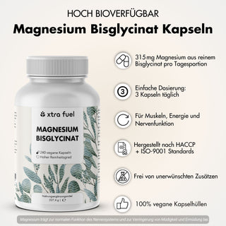 Bisglycinate de magnésium - formule chélatée avec 210 mg de magnésium élémentaire