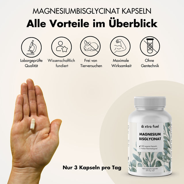 Bisglycinate de magnésium - formule chélatée avec 210 mg de magnésium élémentaire