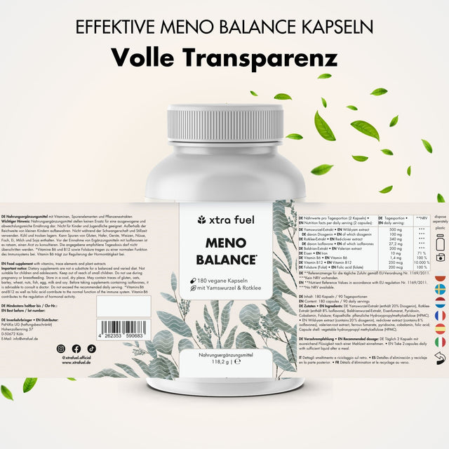 Gélules pour la ménopause - Meno Balance - Formule naturelle avec igname, trèfle rouge, valériane & fer