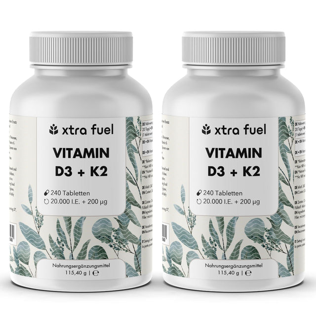Vitamine D3 + K2 en comprimés - 20.000 U.I. + 200mcg - 100% pure & hautement dosée