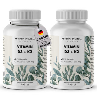 Capsules de vitamine D3 + K2 - 20 000 UI + 200 mcg - hautement pures et végétariennes